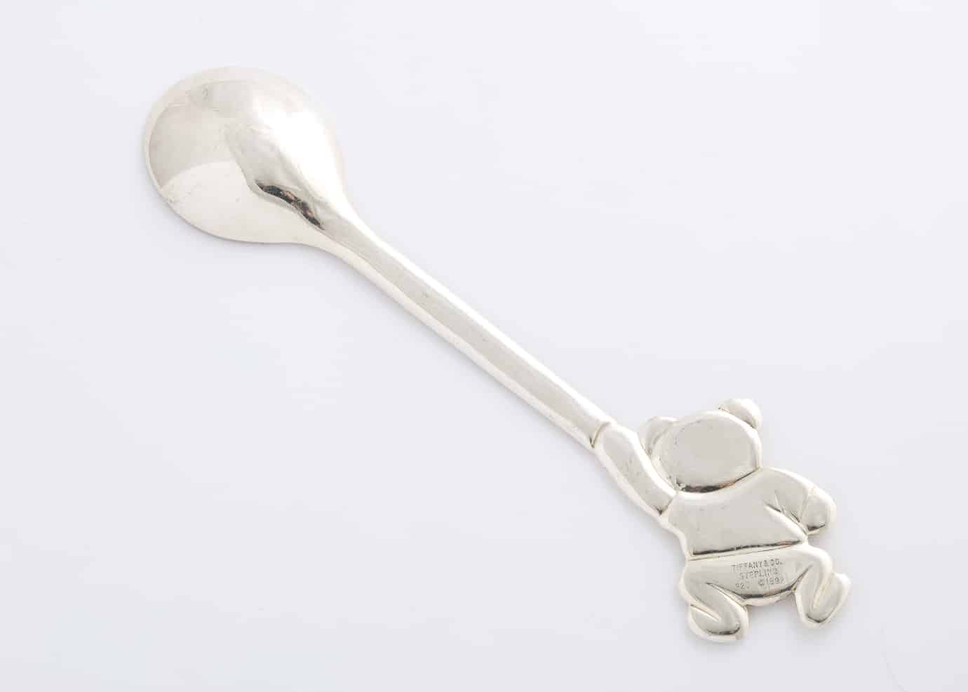 Sterling Silver Baby Spoon, 4 Inches Overall, Teddy Bear Handle